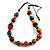 Multicoloured Round and Button Wood Bead Cotton Cord Necklace/ 80cm L/ Adjustable