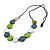 Green/White/Grey Wooden Coin Bead Black Cotton Cord Necklace/ 86cm Max Lenght/ Adjustable - view 4