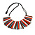 Statement Orange/White/Grey/Brown Wood Bead Fringe Necklace with Black Cotton Cords/ 74cm L - view 2