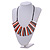Statement Orange/White/Grey/Brown Wood Bead Fringe Necklace with Black Cotton Cords/ 74cm L - view 3