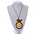 Brown/ Yellow Bird and Circle Wooden Pendant Cotton Cord Long Necklace - 84cm L/ 10cm Pendant - view 3