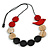 Red/Black/Antique White Wooden Coin Bead and Bird Black Cotton Cord Long Necklace/ 96cm Max Length/ Adjustable - view 2