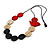 Red/Black/Antique White Wooden Coin Bead and Bird Black Cotton Cord Long Necklace/ 96cm Max Length/ Adjustable - view 4