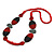 Geometric Painted Wooden Bead Long Necklace in Red, Black, Grey - 90cm L - view 6