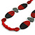 Geometric Painted Wooden Bead Long Necklace in Red, Black, Grey - 90cm L - view 4
