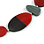 Geometric Painted Wooden Bead Long Necklace in Red, Black, Grey - 90cm L - view 3