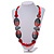 Geometric Painted Wooden Bead Long Necklace in Red, Black, Grey - 90cm L - view 2