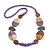 Geometric Painted Wooden Bead Long Necklace in Lilac, Antique White, Grey - 90cm Long