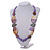 Geometric Painted Wooden Bead Long Necklace in Lilac, Antique White, Grey - 90cm Long - view 2