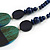 Geometric Painted Wooden Bead Long Necklace in Dark Blue, Teal, Grey - 90cm Long - view 5