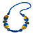 Geometric Painted Wooden Bead Long Necklace in Blue, Yellow, Grey - 90cm Long - view 4