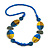 Geometric Painted Wooden Bead Long Necklace in Blue, Yellow, Grey - 90cm Long - view 8