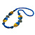 Geometric Painted Wooden Bead Long Necklace in Blue, Yellow, Grey - 90cm Long - view 6
