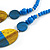 Geometric Painted Wooden Bead Long Necklace in Blue, Yellow, Grey - 90cm Long - view 5