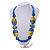 Geometric Painted Wooden Bead Long Necklace in Blue, Yellow, Grey - 90cm Long - view 2