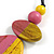 Yellow/Pink Geometric Wood Pendant Black Waxed Cotton Cord - 80cm L Max/ 13cm - view 4