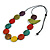 Long Multicoloured Wooden Coin Bead and Bird Black Cotton Cord Necklace/ 96cm Max Length/ Adjustable - view 6