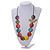 Long Multicoloured Wooden Coin Bead and Bird Black Cotton Cord Necklace/ 96cm Max Length/ Adjustable - view 2