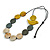 Yellow/Grey/Antique White Wooden Coin Bead and Bird Black Cotton Cord Long Necklace/ 96cm Max Length/ Adjustable - view 8