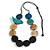 Multicoloured Wood Coin Bead/ Bird Black Cotton Cord Long Necklace/ 96cm Max Length/ Adjustable