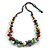 Multicoloured Graduated Wood Bead Black Cotton Cord Necklace - 80cm Max L/ Adjustable