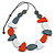 Geometric Wood Bead Black Cotton Cord Long Necklace In Orange/Grey/White/ 110cm L/ Adjustable - view 2