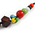 Multicoloured Ceramic/ Wood Bead Cotton Cord Necklace - 80cm Max Length Adjustable - view 7