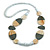 Geometric Painted Wooden Bead Long Necklace White, Antique White, Grey - 90cm Long - view 2