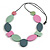 Long Geometric Wood Bead Necklace with Black Cotton Cord in Mint/Grey/Pink - 110cm Max/Adjustable