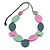 Long Geometric Wood Bead Necklace with Black Cotton Cord in Mint/Grey/Pink - 110cm Max/Adjustable - view 2