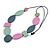 Long Geometric Wood Bead Necklace with Black Cotton Cord in Mint/Grey/Pink - 110cm Max/Adjustable - view 4