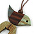 Mint/Brown/Grey Bird and Triangular Wooden Pendant Brown Cotton Cord Long Necklace - 90cm L/ 11cm Pendant - view 4
