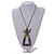 Mint/Brown/Grey Bird and Triangular Wooden Pendant Brown Cotton Cord Long Necklace - 90cm L/ 11cm Pendant - view 3