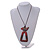 Red/Brown Bird and Triangular Wooden Pendant Brown Cotton Cord Long Necklace - 90cm L/ 11cm Pendant - view 3