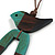 Turquoise/Brown/Dark Blue Bird and Triangular Wooden Pendant Brown Cotton Cord Long Necklace - 90cm L/ 11cm Pendant - view 4