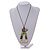 Lime Green/Brown/Antique White Bird and Triangular Wooden Pendant Brown Cotton Cord Long Necklace - 90cm L/ 11cm Pendant - view 2