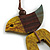 Antique Yellow/Brown/Grey Bird and Triangular Wooden Pendant Brown Cotton Cord Long Necklace - 90cm L/ 11cm Pendant - view 4
