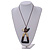 White/Black/Brown Bird and Triangular Wooden Pendant Brown Cotton Cord Long Necklace - 90cm L/ 11cm Pendant - view 3