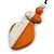 Orange/Off White Geometric Wood Pendant Black Waxed Cotton Cord - 80cm L Max/ 13cm - view 9