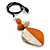 Orange/Off White Geometric Wood Pendant Black Waxed Cotton Cord - 80cm L Max/ 13cm - view 5