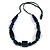 Chunky Dark Blue with Animal Print Cube and Ball Wood Bead Cord Necklace - 90cm Max