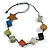 Multicoloured Wood Cube Bead with Star Motif Cotton Cord Necklace - 80cm Max L/ Adjustable
