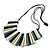 Statement Grey/Lemon Yellow/White/Black Wood Bead Fringe Necklace with Black Cotton Cords/ 74cm L - view 4