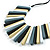 Statement Grey/Lemon Yellow/White/Black Wood Bead Fringe Necklace with Black Cotton Cords/ 74cm L - view 5