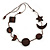 Long Moon and Star Wooden Bead Cotton Cord Necklace in Brown - 88cm Max/ Adjustable