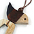 Dark Blue/Brown/Antique White Bird and Triangular Wooden Pendant Brown Cotton Cord Long Necklace - 90cm L/ 11cm Pendant - view 4