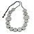 Metallic Silver Coin Wood Bead Cotton Cord Long Necklace - 100cm Long (Max Length) Adjustable