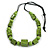 Chunky Lime Green with Animal Print Cube and Ball Wood Bead Cord Necklace - 90cm Max