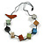 Multicoloured Wood Cube Bead with Bird Motif Cotton Cord Necklace - 80cm Max L/ Adjustable