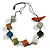 Multicoloured Wood Cube Bead with Bird Motif Cotton Cord Necklace - 80cm Max L/ Adjustable - view 2